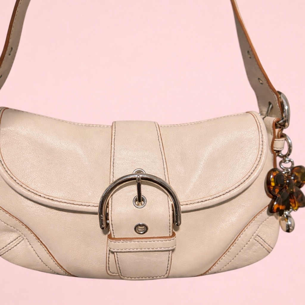 Y2k Coach Vintage Cream Leather W/Brown Stitching Soho - Signature Inside Obo